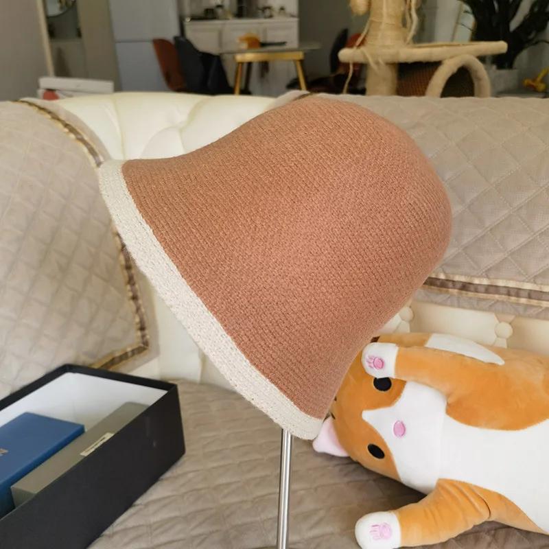 New Winter Hat Ins Wind Japanese Bucket Hats Korean Version Cute Knitted Hats Wool Bucket Hat For Women Mother Mum Gift