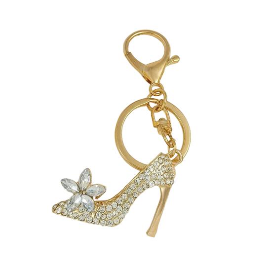 

High Heels Keychain Sparkling Rhinestone Flower Shoes Car Key Ring Holder Backpack Purse Handbag Charm Christmas Birthday Gifts for Her бежевий