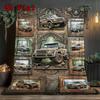 Vintage Car Collage 2D Flat Pattern Flannel Blanket, High Quality All Seasons, Home Decor, Warmth and Comfort, Perfect for Christmas Gifts.