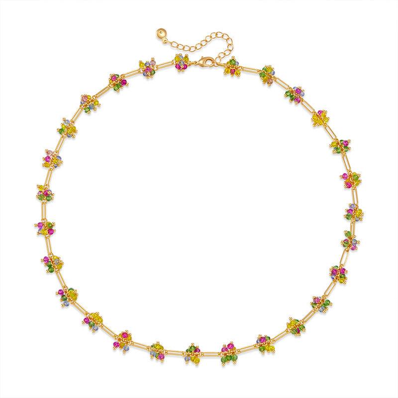 Minimalist Fresh Vacation Style Real Gold Plated Colorful Crystal Beaded Clavicle Necklace For Women