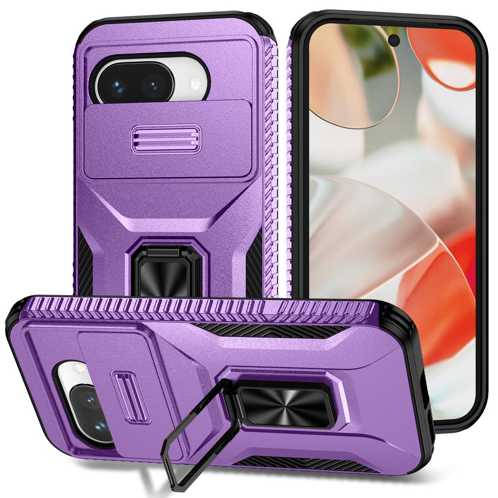 Slide Lens Protector Phone Case for Google Pixel 9A 9 Pro XL Cover Metal Ring Kickstand Car Mount Pixel 7 8 Pro Phone Shell