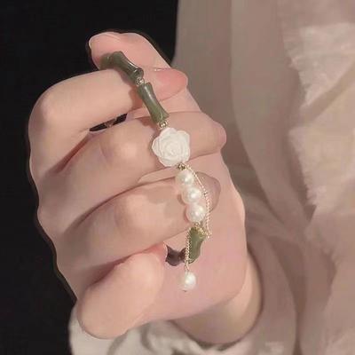 Chinese Style Light Luxury Retro Green Bamboo Joint Beaded Bracelet For Women Rose Flower Bracelet Jewelry Gift