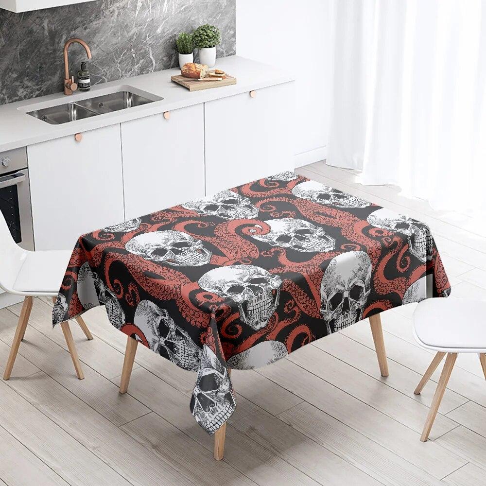 Octopus Skull Colorful Tablecloth Home Decor Stain Resistant Waterproof Table Decoration Rectangular Kitchen Fireplace Tops