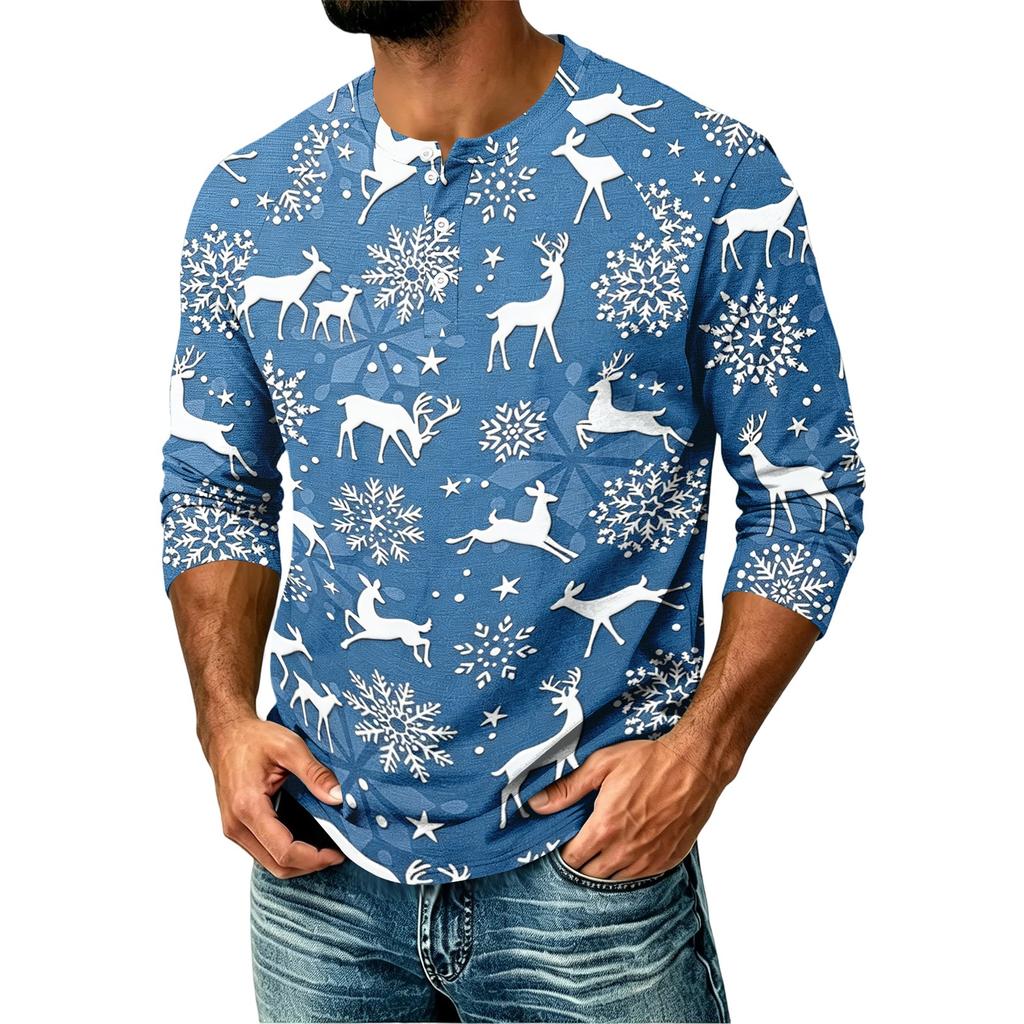 Men's Casual Shirt with Three-Quarter Raglan Sleeves Christmas Print