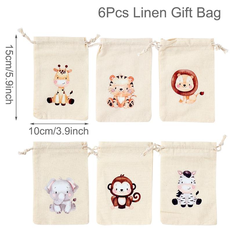

6pcs Animal Gift Bags Jungle Safari Cookie Bags Birthday Party Decorations Kids Favors Wild One Party Supplies Candy Bag GIfts 6pcs