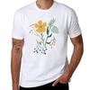 Coral Mustard Blue Botanical Garden Floral Print TShirt Work Style Casual TShirt