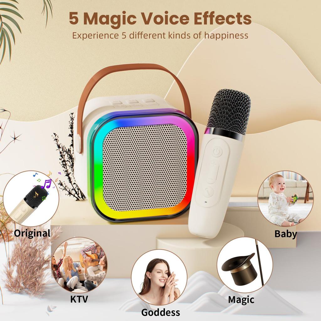 Karaoke Speaker for Kids Adults, Mini Bluetooth Karaoke Speaker with 2 Wireless Microphone and LED Light, Toys for Kids Girls Boys Birthday