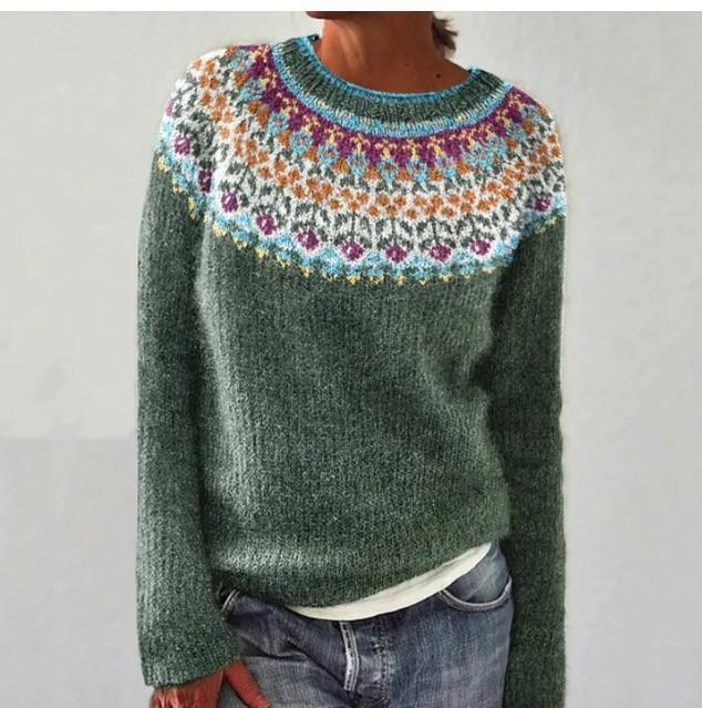 Knitted Women Sweater Print O-neck Long Sleeve Casual Loose Sweaters Female Winter Elegant Trendy Ladies Clothes