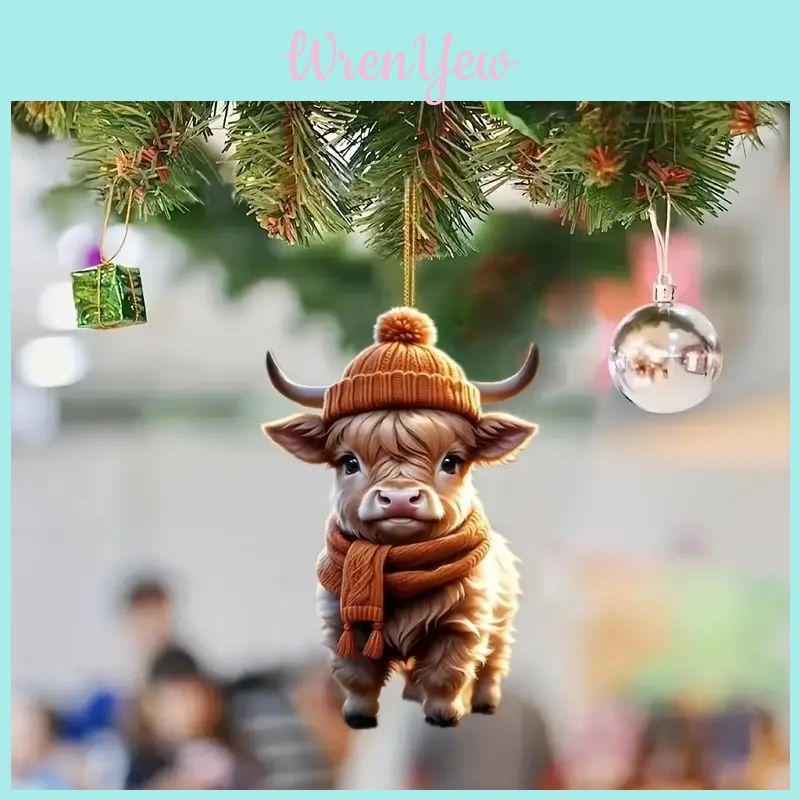 Adorabile Mucca Cartone Animato Ciondolo per Auto in Acrilico Affascinante Decorazione per Albero di Natale Decorazioni per la Casa