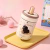 Kitten High Appearance Level Thermos Cup Girls Simple Straw Water Cup Portable Stainless Steel Handy Cup Cup