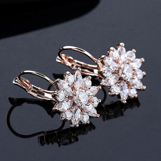 Damen Luxus Zirkon Stein Blume Muster Ohrstecker Ohrringe Schmuck Geschenk