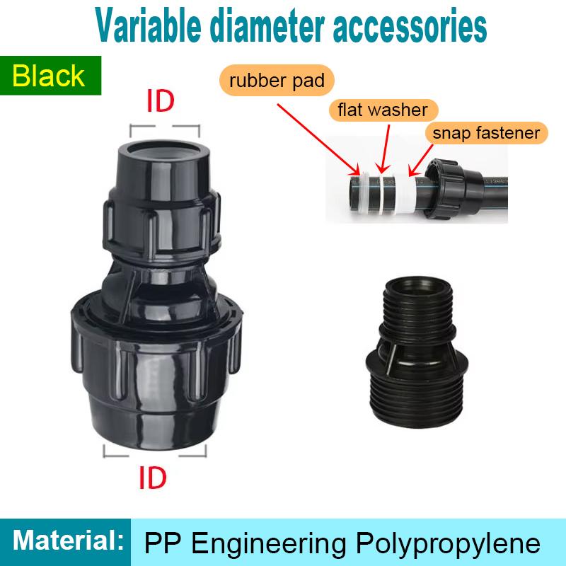 PE Pipes Reducer Connector 20/25/32/40/50/63mm Plastic PVC Fittings Reducing Water Pipe Joint for Irrigation