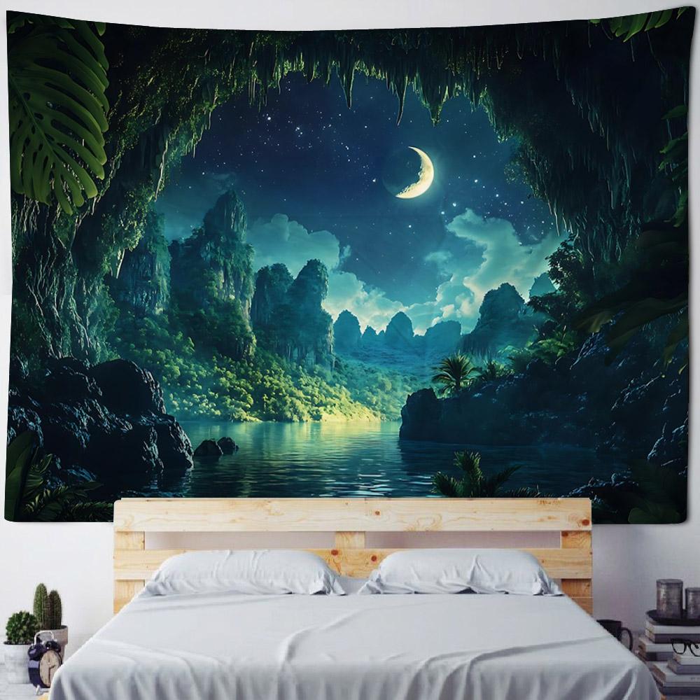 Aesthetic Tapestry Bohemian Hippie Starry Sky Sea View Home Art Decoration Blanket Living Room Background Wall Hanging Cloth