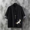 Chinese Style Disc Button Linen T-shirt Mens Summer Short-sleeved Tang Shirt Loose Large Size T-shirt Japanese Kimono Men