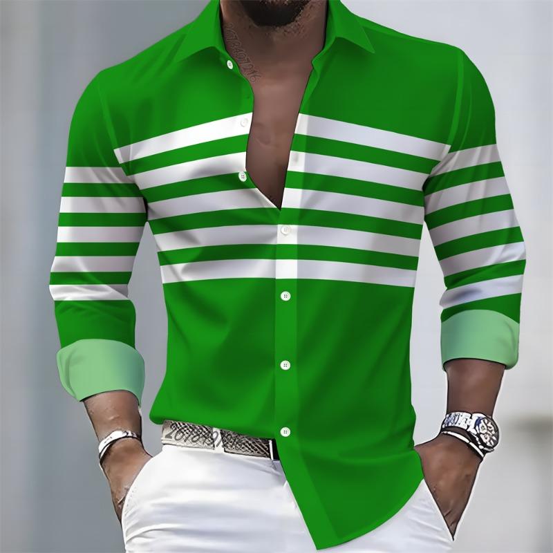 Spring/Autumn New Arrival Men's Striped Long-Sleeve Shirt - European and American Style Casual Lapel Slim Fit