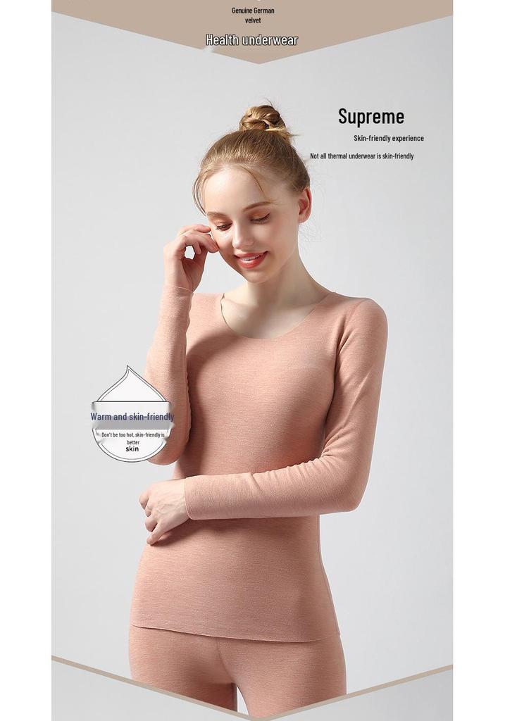 Women's Wool Silk Thermal Seamless Base Layer Top with Velvet Lining