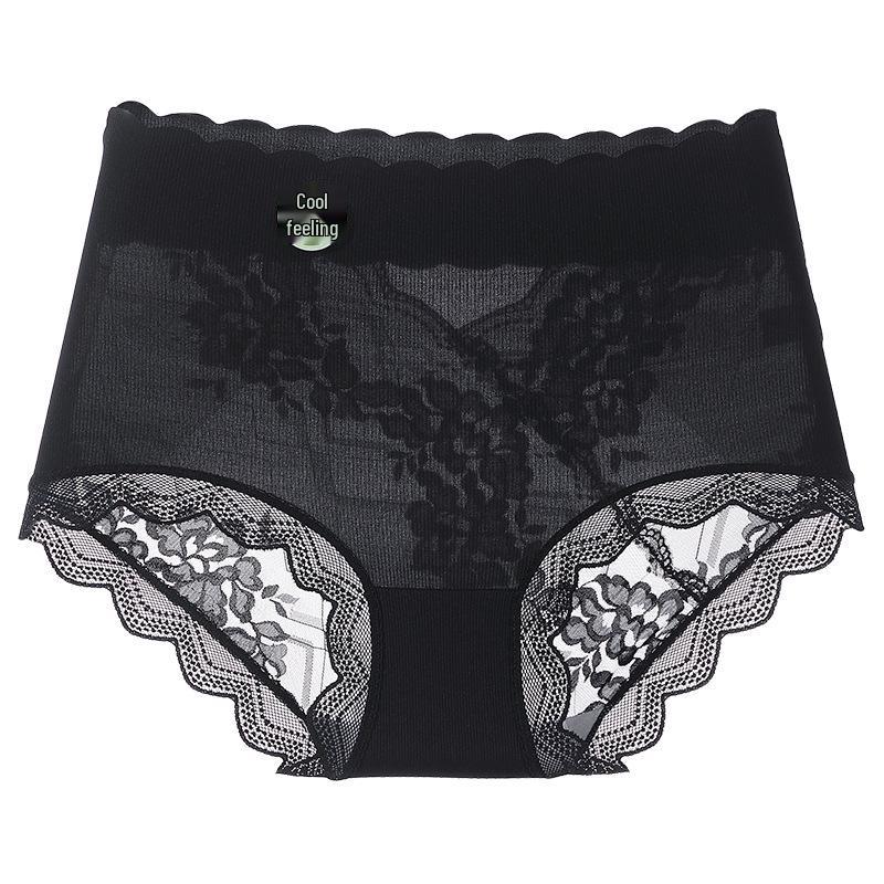 Übergröße High Waist Eis Seide Spitzen Slips mit antibakteriellem Baumwollzwickel - Nahtlose Dreiecksslips für den Sommer