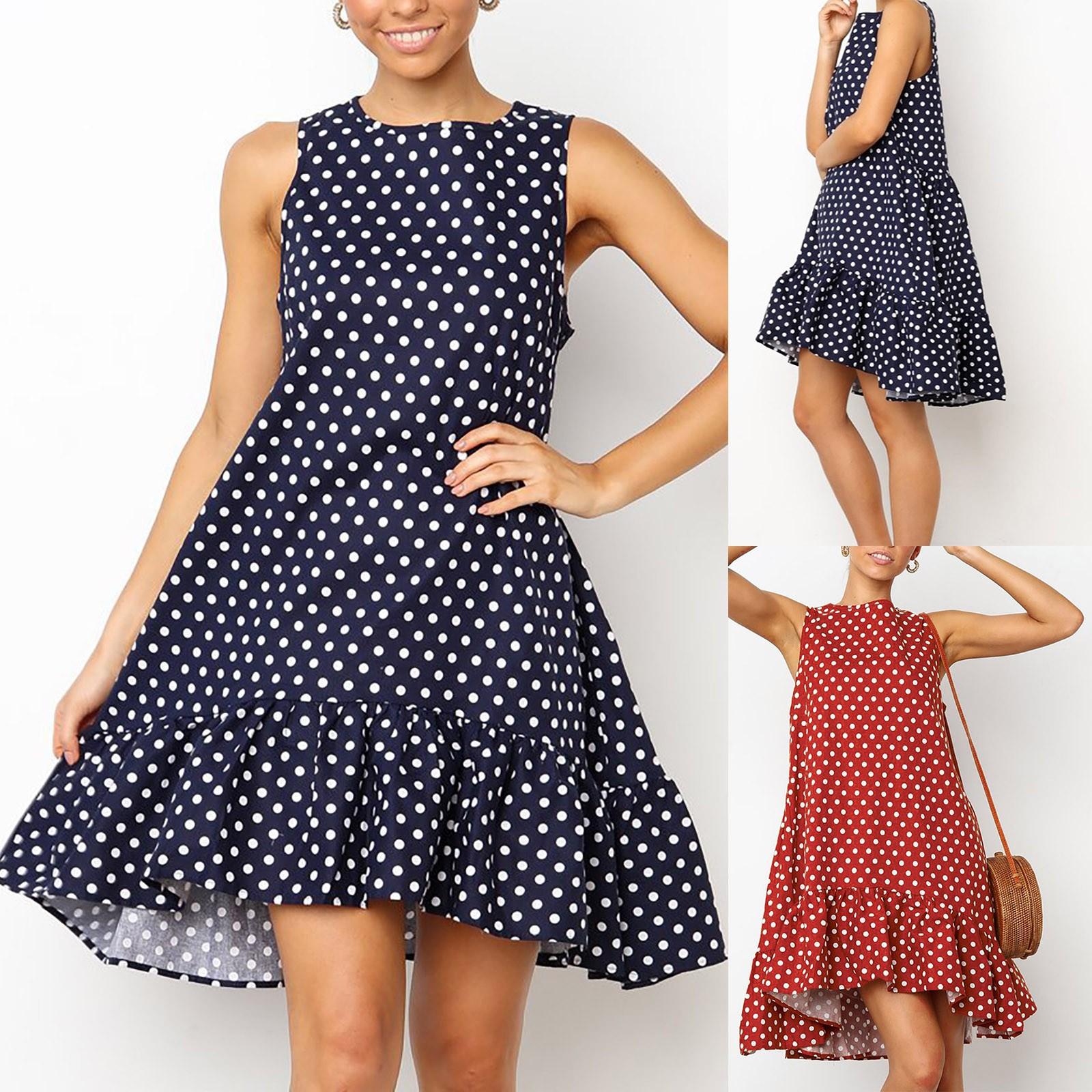 

Женское свободное и милое платье-трапеция в горошек с большим распашным жилетом