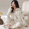 Pajamas Spring and Autumn Women's Long Sleeve Trousers Autumn Two-piece Set Plus Size Loose and Comfortable Modal Cotton Spot