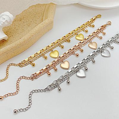 Women Multi-layer Stainless Steel Heart Round Beads Bracelet Fashion Love Ornaments Sweet Rose Gold Silver Gold Color