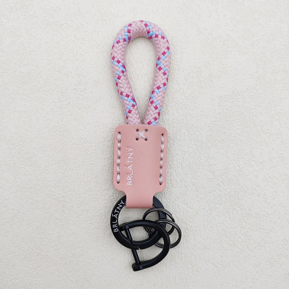 Hand-Woven Cowhide Leather Keychain Pendant with Logo Embossing - High-Quality Anti-Lost Car Lanyard