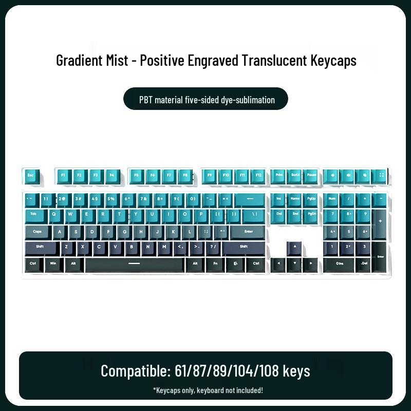 PBT Gradient Color Mechanical Keyboard Keycaps, Personalized Double Shot, Side Printed, Translucent, Five-Sided Dye Sublimation, Full Set