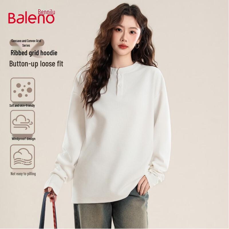 Baleno Women s Waffle Knit Henley Long Sleeve T-Shirt M
