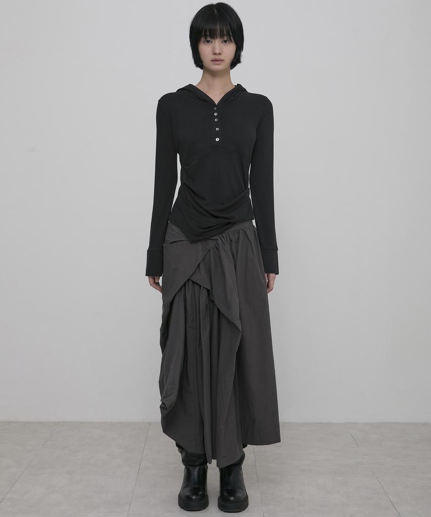 Asymmetrical Draped Hoodie (Fl-187_Black)