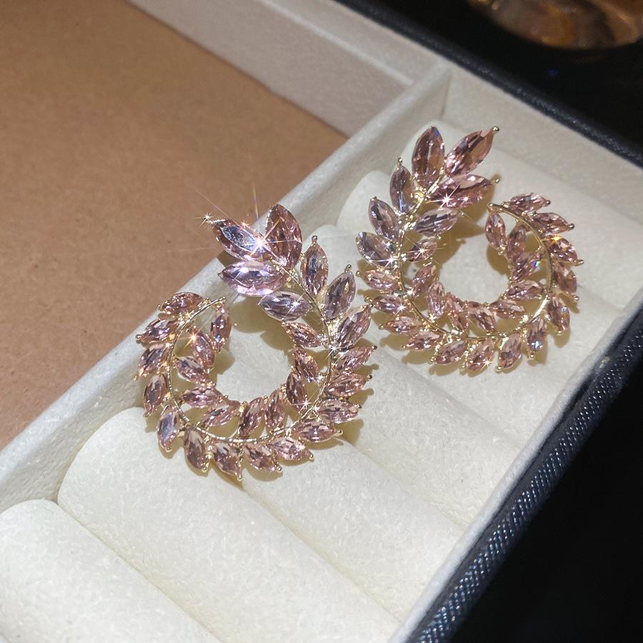 Exquisite Silver Rhinestone-Inlaid Geometric Wheat Earrings: High-End Korean-Style Luxury Studs for Women
