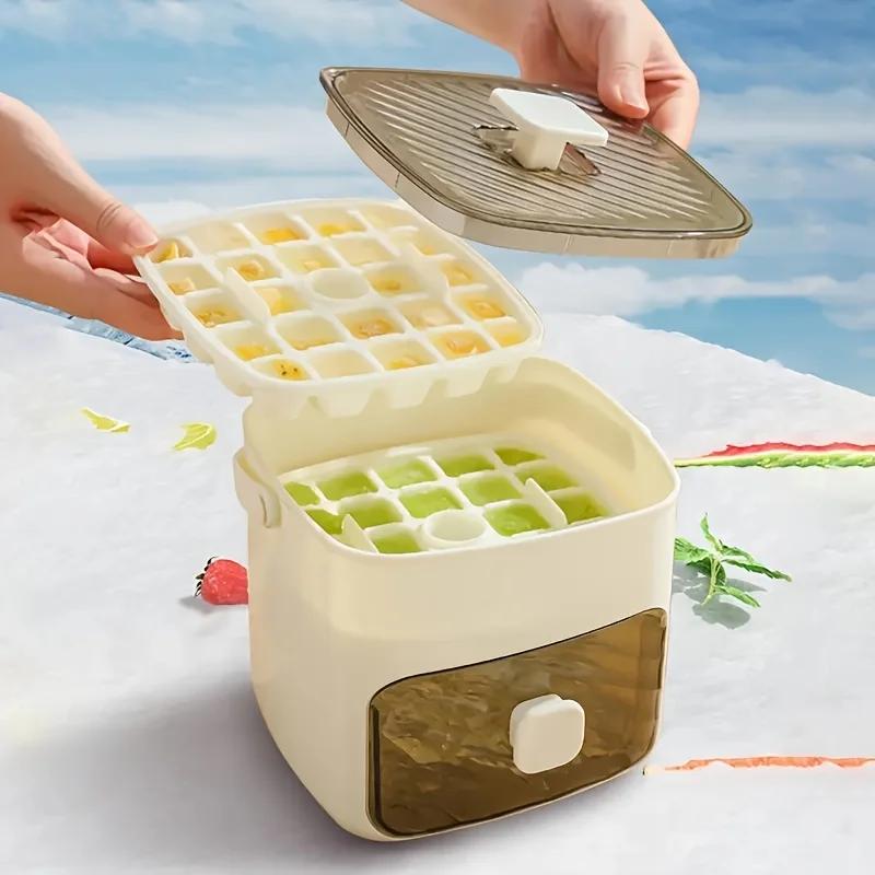 48 Grid Handheld Press Type Ice Cube Mold (no Power Required) Double-layer Design, Essential Kitchen Tool for Refrigerators