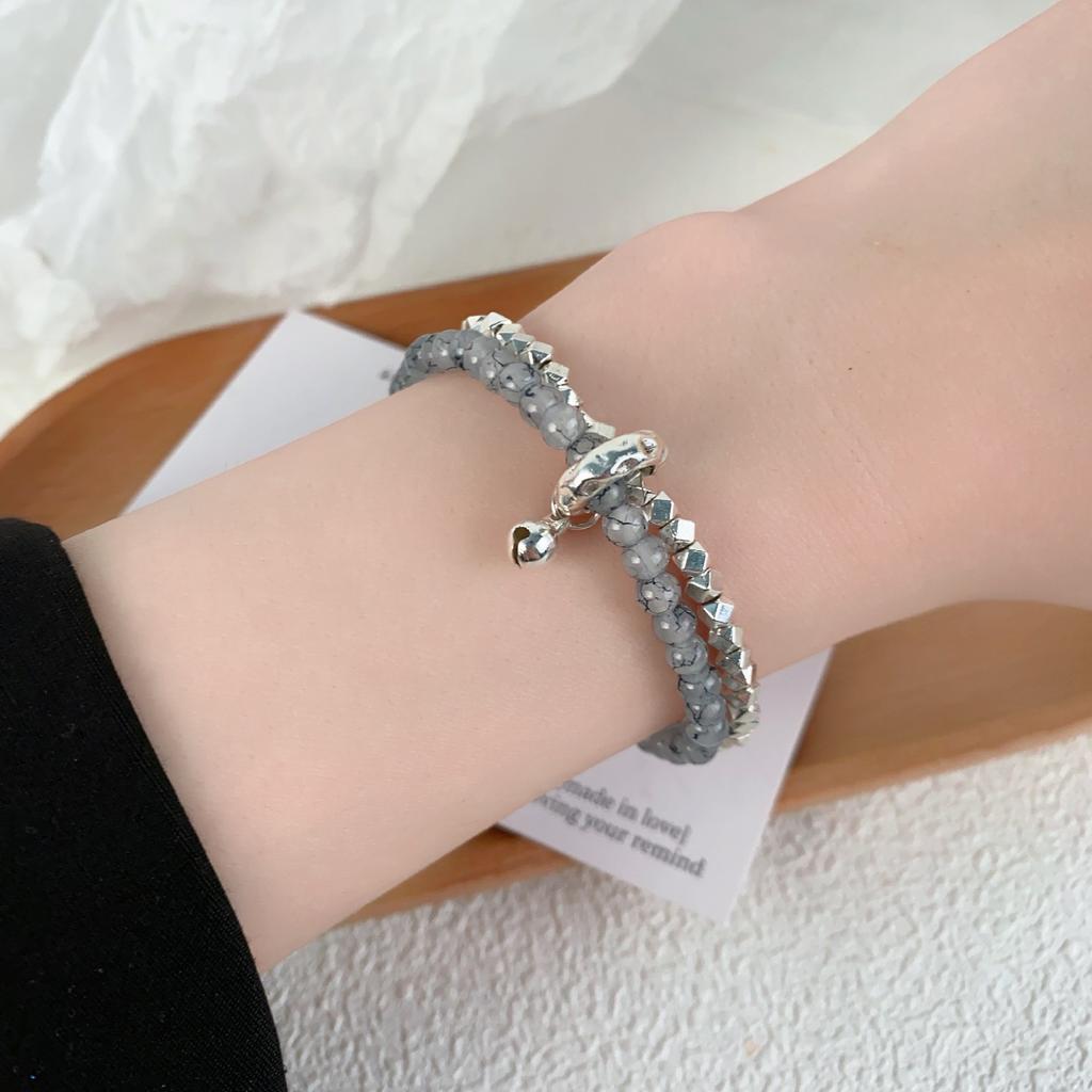 Simple aquamarine broken silver beaded bracelet, summer clear and exquisite versatile bracelet, light luxury and high-end jewelry women