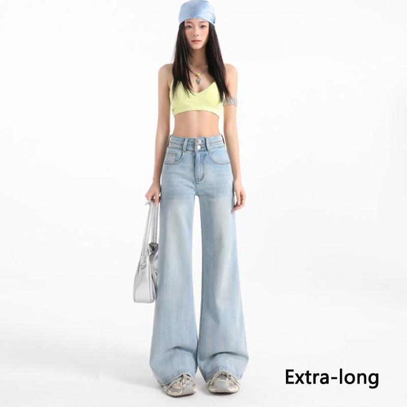 Spring Summer Vintage High Waist Stretch Relaxed Wide Leg Micro Flare Floor Drape Slim Denim Pants Women Casual Pants Oversize Denim Trousers XS