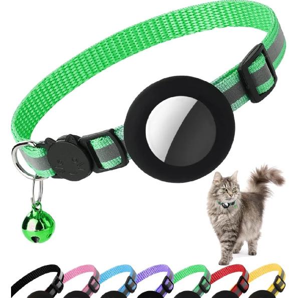 Air tag Cat pet Collar Breakaway Reflective Kitten Collar with Apple Air Tag Holder and Bell  kitten accessories