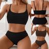 2026 European and American New Trend Nylon Jacquard Split Bikini Beach Solid Color Swimsuit