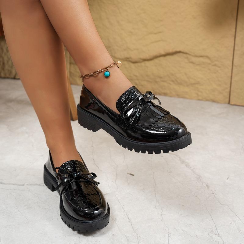 Women's Thick Sole Single Shoes Autumn New Round Head Deep Mouth Butterfly Knot Anti-slip Wear-resistant Thick Heel Shoes