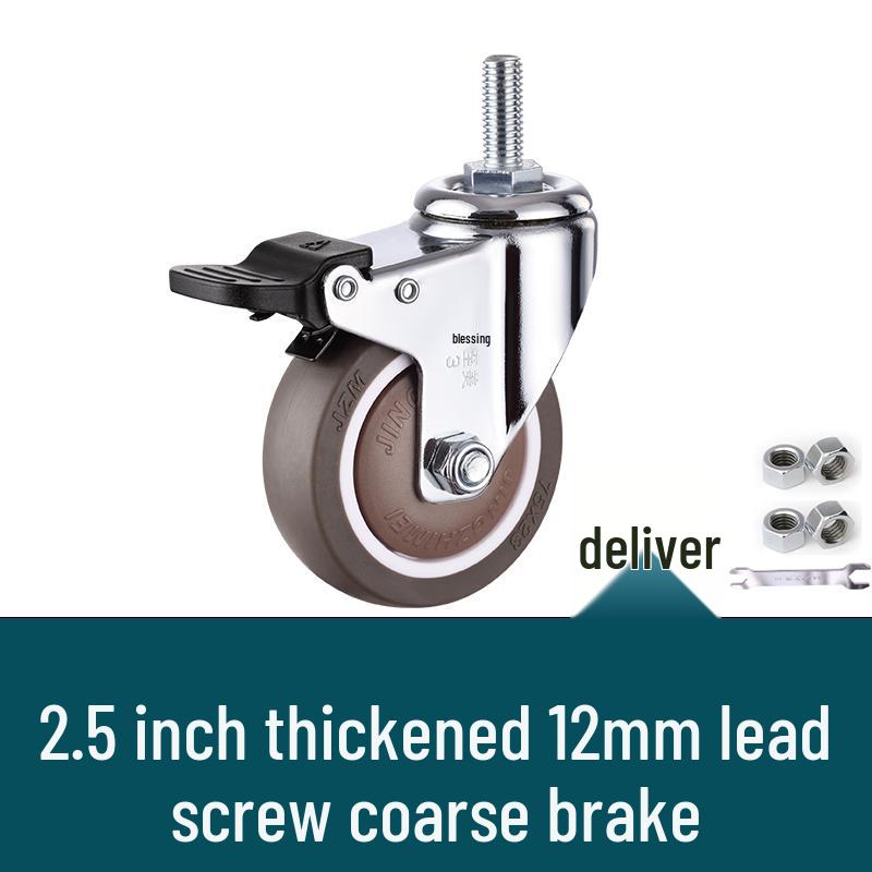 Rueda giratoria de goma universal con freno y rodamiento silencioso - Rosca M6/M8/M10/M12, Rodillo blando