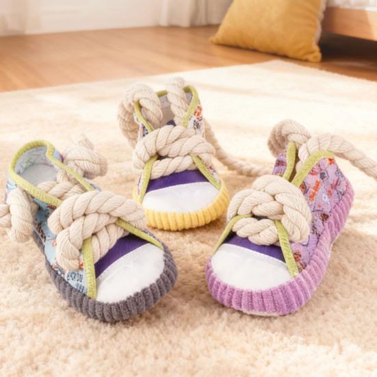 Dog Chew Toy Sneaker Funny Puppy Teething Toy Cotton Rope Chew Toy with Squeaker And Bell for Aggressive Chewers Small Medium Dogs Fetch Tug-of-War