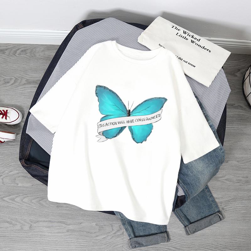 Übergroße T-Shirts Damen Schmetterlingsdruck T-Shirt Sommer Kurzarmshirt Harajuku Mode Grafik-Tops Damen T-Shirt Kleidung