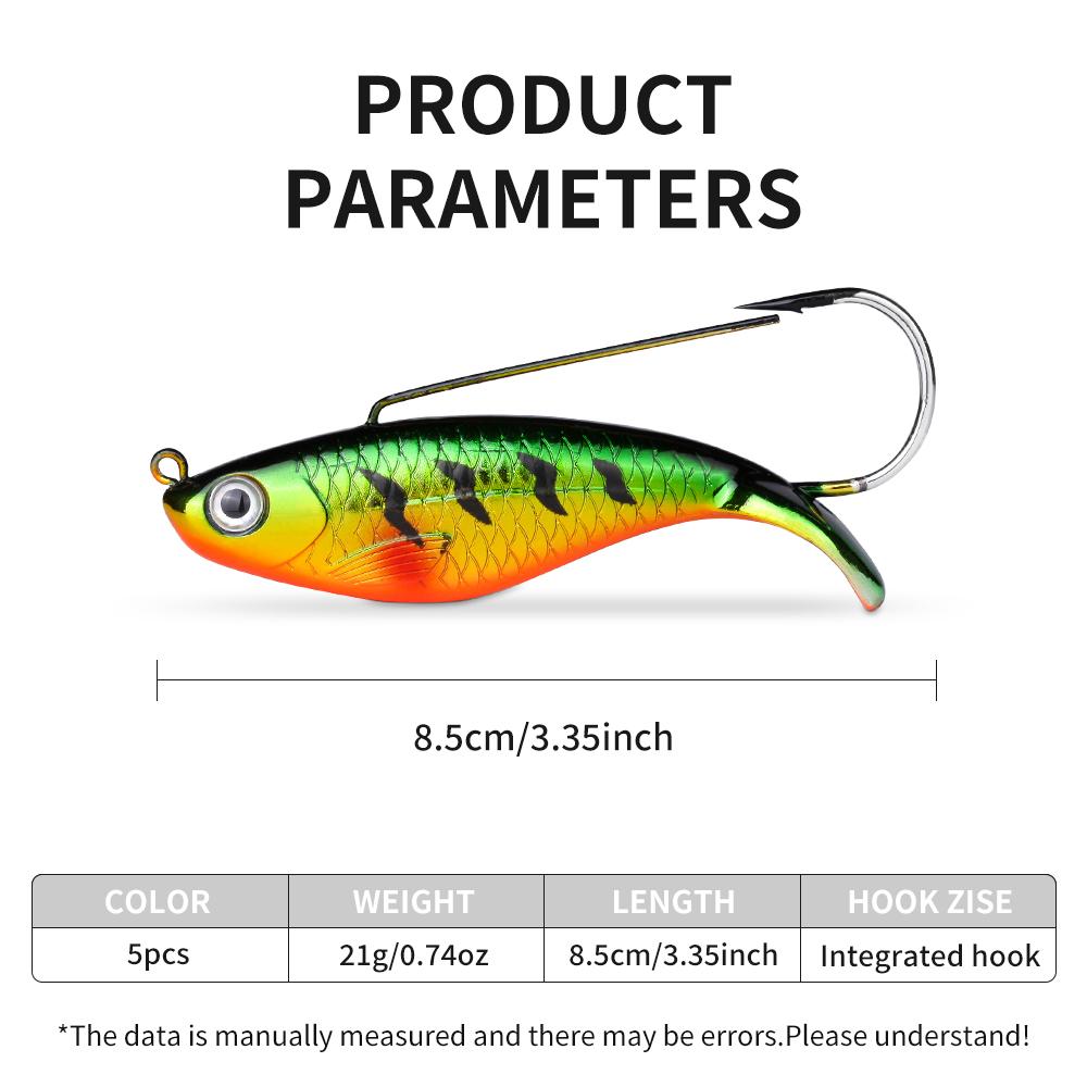 5pcs/box 85mm/21g Fishing Lure Artificial Bait Sinking Water VIB with Single Hook with Plastic Box for Bass Fishing