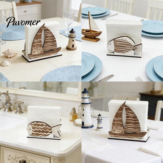 Rustic Wood Paper Towel Stand Wooden Napkin Holder, Vertical Ocean Style Dispenser, Square Theme Dispenser Ordered Storage Holder for Kitchen
