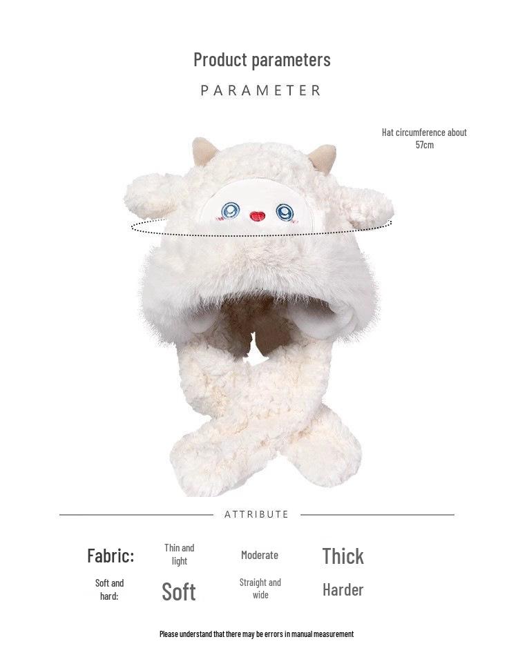 Ensemble Bonnet et Écharpe en Peluche de Mouton pour Femme - Épais, Chaud, Mignon, Protection contre le Froid Style Lei Feng
