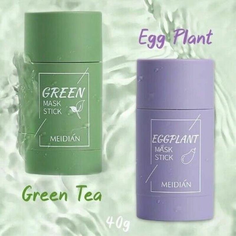 1 Pezzo Maschera Viso Tè Verde Olio Argilla Purificante Stick Controllo Sebo Melanzana Anti-Acne Maschera Solida