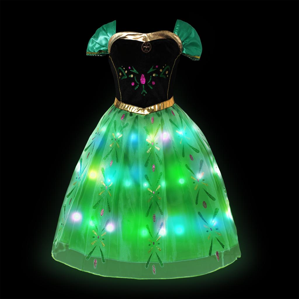 Vestito LED Luminoso per Bambina Ragazza Bambini Viola Verde Costume Cosplay Carnevale Festa di Compleanno Vestiti Costume di Halloween Abito da Ballo