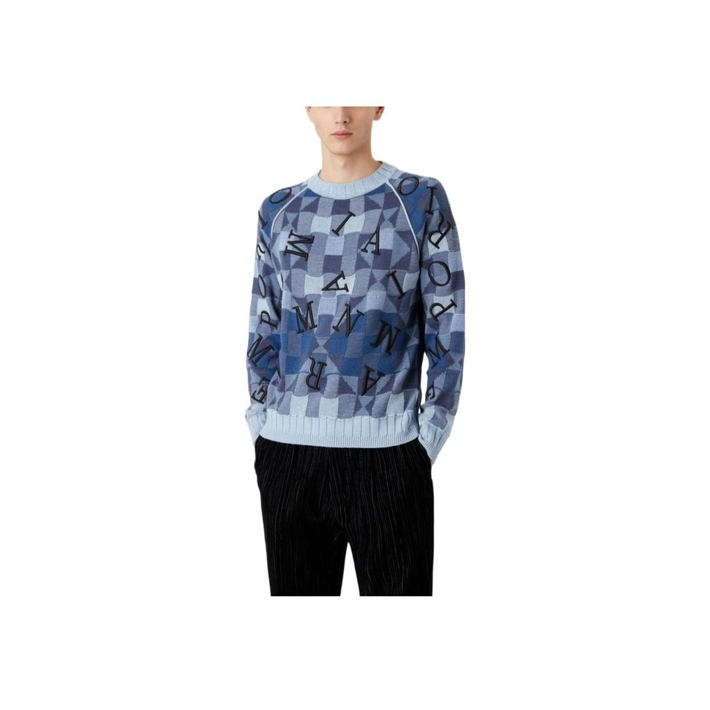 Emporio Armani FW22 Letter Embroidery Raglan Knit Sweater Men Sweater Blue 6L1MV91M08Z-F707