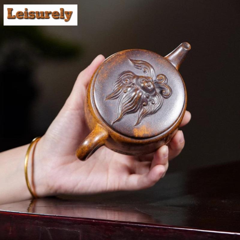 220ml Yixing fialová hliněná čajová konvice Ručně vyrobená velkokalibrová nádoba Raw Ore Dragon Kiln Dřevo hořící bahenní konvice s infuzérem Zisha Teaset