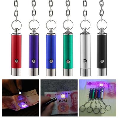 Přívěsek na klíče Miniaturní přenosný přenosný multifunkční přístroj pro detekci falešných peněz Kovová černá lampa Svítilna na klíče Kroužek na klíče
