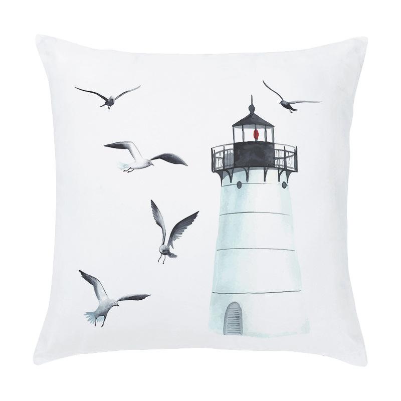 Cartoon Sailing Hot Air Balloon Lighthouse Pattern Cushion Cover Home Living Room Sofa Short Plush Pillow Case 45X45Cm