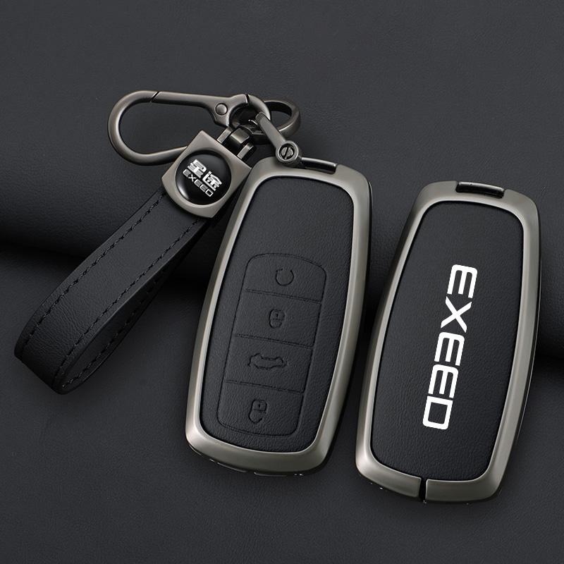Zinc Alloy Car Dedicated Leather Key Case For Chery EXEED RX Suv 2023-Present Holder Shell Remote Keychain Accessories