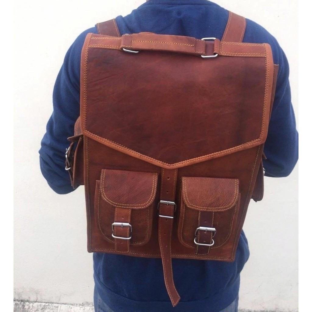 Leather New Men's Vintage Shoulder Bag Rucksack Backpack Laptop Travel