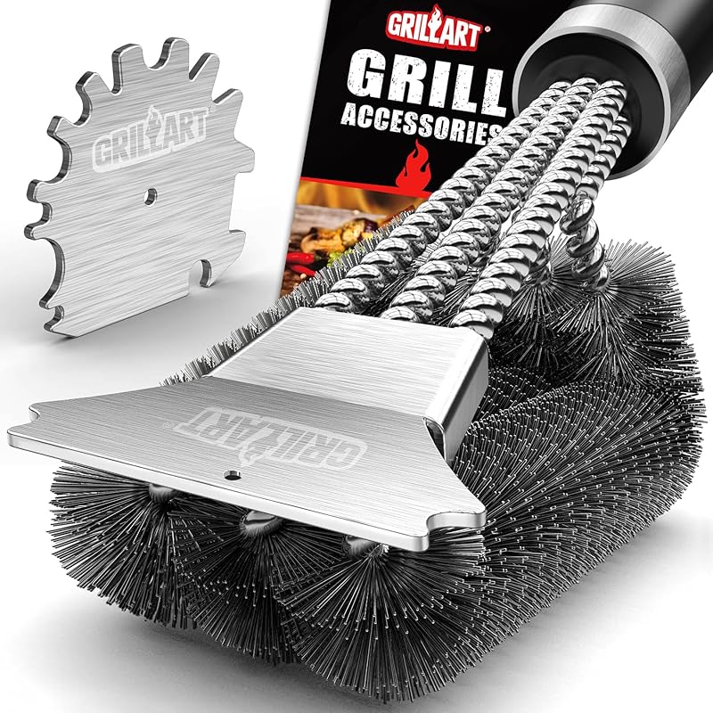 GRILLART Щетка и скребок для гриля, Набор из 18-дюймовых щеток для чистки гриля BBQ, Безопасный проволочный скребок, Универсальные аксессуары-очистители для BBQ для всех решеток Matt Black